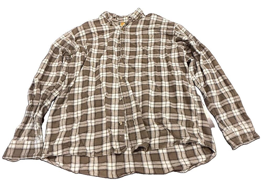 Bass Pro Shops Mens XL Brown Plaid Flannel Button Front Long Sleeve Shirt